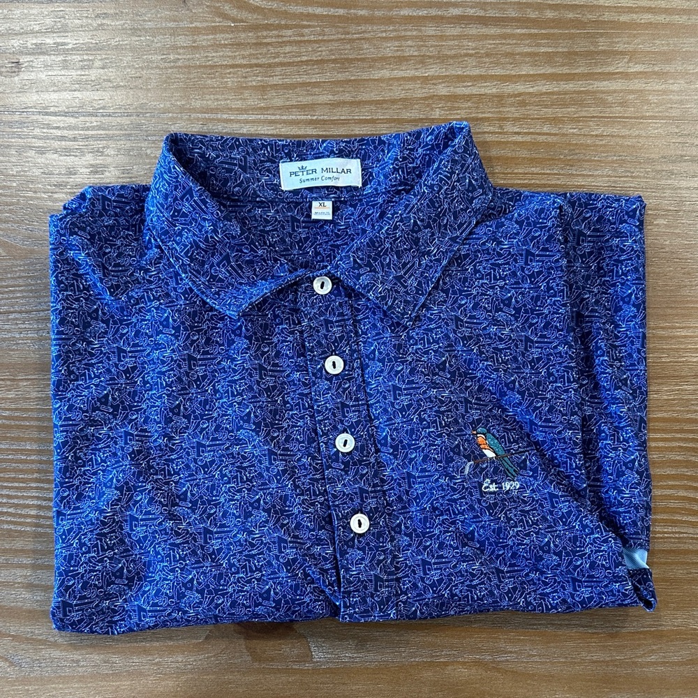 Peter Millar Navy Patterned Golf Polo Short Sleeve Shirt